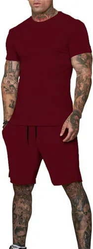 Vista 2 de Uni Clau Conjunto corto de 2 piezas para hombre, conjunto de camisa y pantalones cortos de verano a la moda