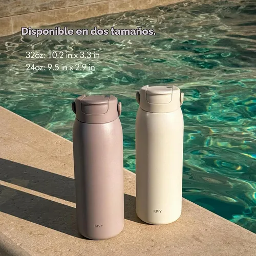 Vista 9 de KIVY Botella de agua de acero inoxidable con pajita 24oz - 24h fría 12h Rojo oscuro