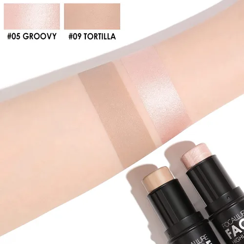 Vista 3 de FOCALLURE 2 Piezas Barra de Contorno de Crema Mineral, Iluminador Hidratante y Lápiz Bronceador, Lápiz Facial Antiadherente que Ilumina y Matiza