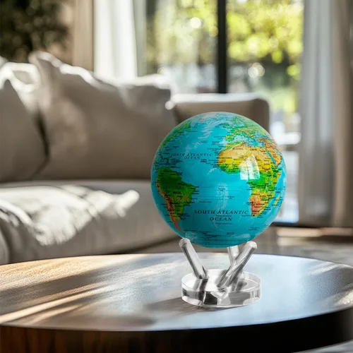Vista 6 de Globo terráqueo Mova, azul con relieve de 4,5 pulgadas