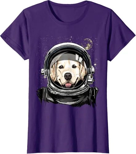 Vista 8 de Camiseta para amantes de los perros de los astronautas del espacio exterior Golden Retriever Lover, Negro