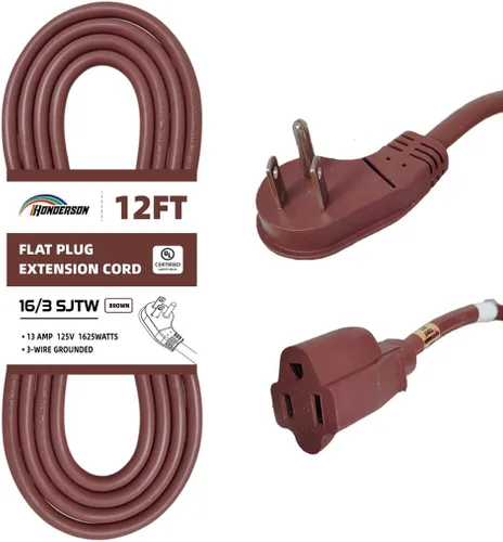 Vista 32 de Cable de extensión de enchufe plano para interiores, certificación UL, calibre 14, 3 pies, negro, 3 clavijas, resistente, cable de alimentación SJTW