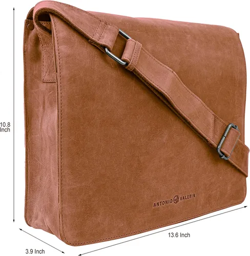 Vista 2 de ANTONIO VALERIA Albert Cognac Leather Messenger Bag for Men