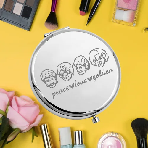 Vista 6 de KEYCHIN Espejo de bolsillo dorado para programas de televisión, regalo para fanáticos de Sophia Dorothy Blanche Rose, espejo de maquillaje compacto