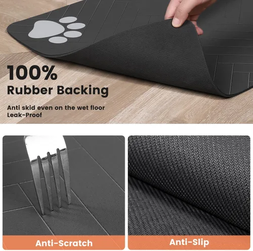 Vista 5 de Alfombrilla de alimentación para mascotas, mantel individual absorbente para tazón de comida y agua, con base de goma impermeable, de secado rápido