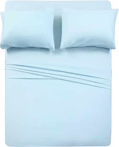 Vista 47 de Juego de sábanas de diseño estampado clásico - Juegos de sábanas con bolsillo profundo ultra suave y transpirable., Microfibra, Celeste (Baby Blue)