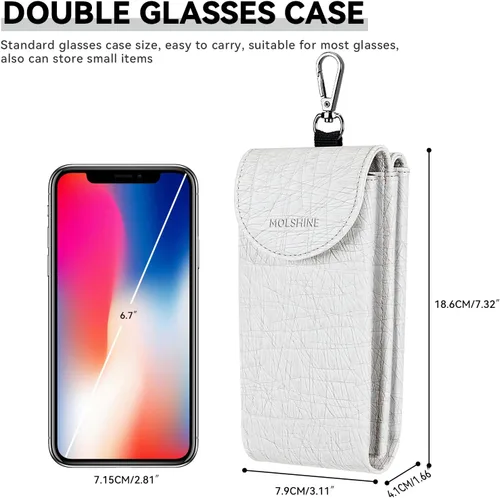 Vista 2 de molshine Estuche doble para gafas,Bolsa de gafas de sol de cuero vegano para gafas de sol,Gafas con paño de limpieza