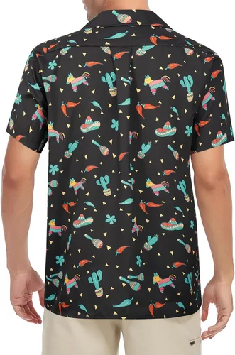 Vista 47 de Camisa hawaiana para hombre, con estampado floral, cómoda, con botones, casual, manga corta, ropa de playa para hombre