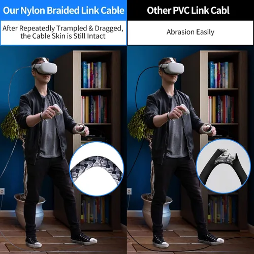 Vista 3 de Kuject - Cable Link USB 3 tipo A a C de 20 pies de largo compatible con Oculus Quest 2 cable de carga de nailon trenzado para visores de realidad