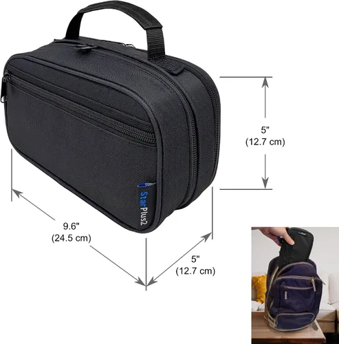 Vista 6 de Pequeño organizador de botellas de píldoras para viajes, bolsa de medicamentos, portador para medicamentos recetados - negro