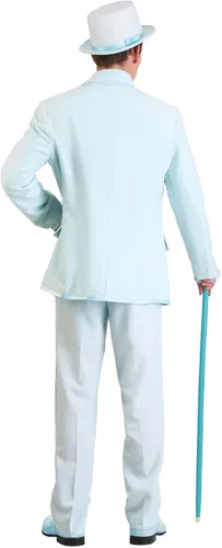 Vista 6 de Disfraz de esmoquin azul para adultos, esmoquin azul polvo para hombres, camisa, pantalones, chaqueta, disfraz de Halloween, Azul