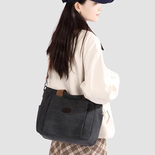 Vista 2 de DOURR Vintage Washed Canvas Tote Bag for Women Casual Crossbody Bag Everyday Carry All Purse Shoulder Bag Travel Work