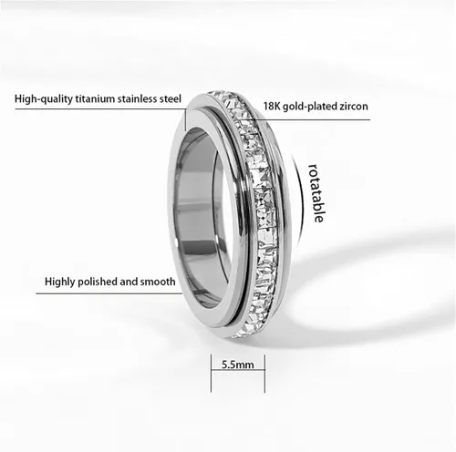 Vista 5 de Anxiety Rings for Women Titanium Steel Spinner Fidget Band Rings Cubic Zirconia Relieving Anxiety Wedding Promise Lucky Rings Comfort Fit Size 5 to