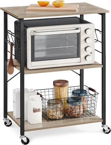 Vista 11 de VASAGLE Estante de cocina con ruedas, carrito de servicio de 31.5 pulgadas con 3 estantes, carrito de cocina, estante de microondas, para mini