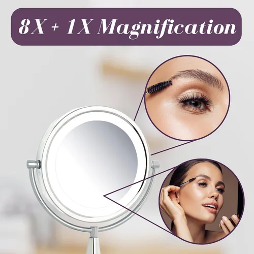 Vista 4 de JERDON HL8510CL - Espejo de maquillaje iluminado con aumento de 8X - Cromo 8.5 pulgadas de diámetro, 15 pulgadas de alto, múltiples ajustes