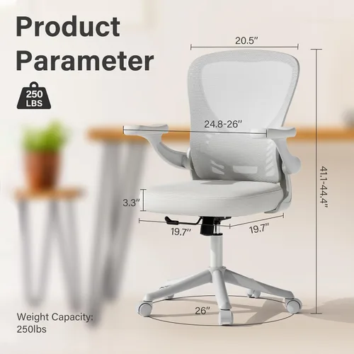 Vista 2 de Ollega Silla de escritorio para computadora con ruedas, silla de oficina de malla con brazos abatibles, soporte lumbar ajustable, silla de Blanco