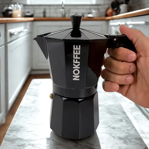 Vista 3 de Cafetera de café expreso, cafetera cubana para estufa, 6 tazas (negro)