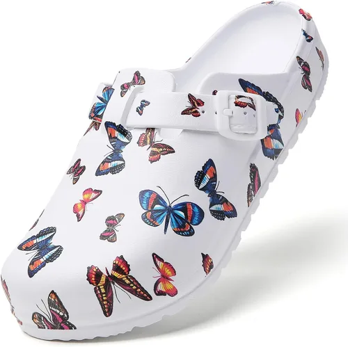 Vista 13 de Zuecos de enfermera estampados para mujer: zuecos de jardín sin cordones, impermeables, ligeros, duraderos, antideslizantes, cómodos para turnos
