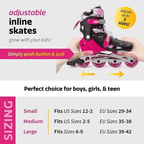 Vista 6 de New-Bounce - Patines en línea para niñas y niños, patines ajustables para exteriores para niños de 8 a 12 años para principiantes y avanzados