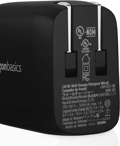 Vista 2 de Amazon Basics Cargador de pared USB-C GaN de 30W de un puerto con Power Delivery PD para tabletas y teléfonos