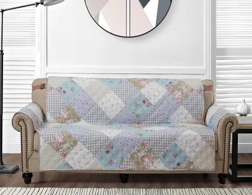 Vista 15 de Brilliant Sunshine Blue Toile Funda Acolchada con Quilted para Silla, 23 pulgadas de Ancho de Asiento, Protector de Muebles Antideslizante, Correa