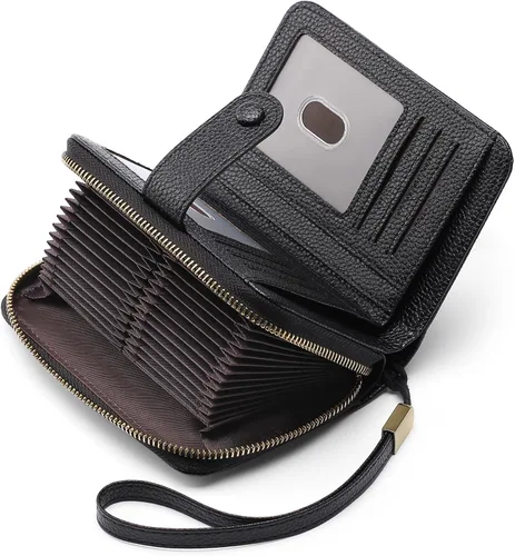 Vista 11 de GAEKEAO Cartera de cuero para tarjetas de crédito para mujer, bloqueo RFID, gran capacidad, plegable, con cremallera, organizador de tarjetas