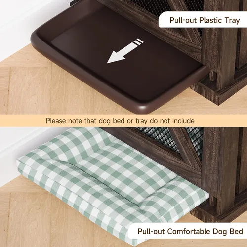 Vista 6 de Mueble de jaula para perros de 71 pulgadas para 2 perros, perrera con 3 cajones de almacenamiento y divisor extraíble, jaula doble extragrande