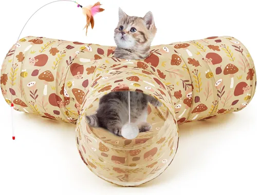 Vista 18 de Tempcore Túnel para gatos con tubo de juguete, túneles plegables de 3 vías para gatos, túneles para mascotas aburridas con agujero y pelota, juguete