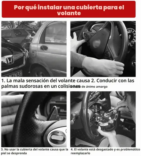 Vista 4 de Osilly Funda para volante de piel sintética de 15 pulgadas, color negro