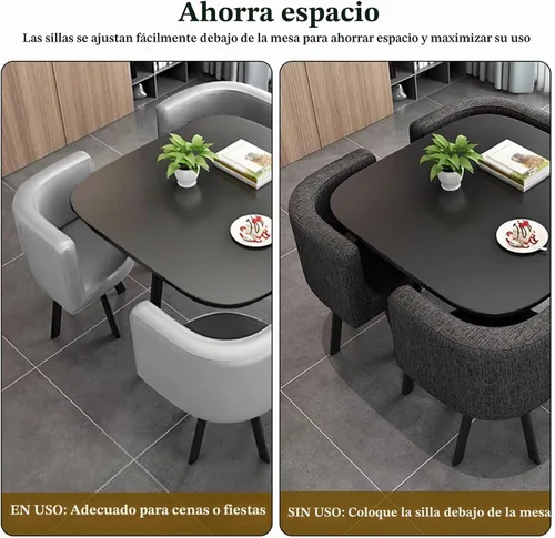Vista 4 de Moderno juego de mesa de comedor cuadrada con 4 sillas, ahorro de espacio, fácil montaje