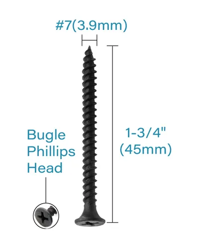 Vista 3 de 50 tornillos Phillips de cabeza plana #7 x 1-3/4 pulgadas para paneles de yeso, rosca fina, tornillo de madera de punta afilada, acero al carbono