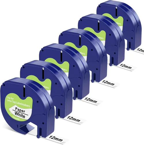 Vista 13 de Compatible con Dymo LetraTag Recambios para Etiquetadora 91330 Cinta de Papel para Etiquetadora 12mm x 4m (1/2" x 13') Reemplazo para dymo letra tag