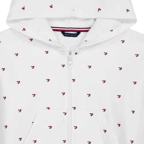 Vista 4 de Tommy Hilfiger Girls' Long Sleeve Fleece Full-Zip Hoodie Sweatshirt Bandera de corazón blanco