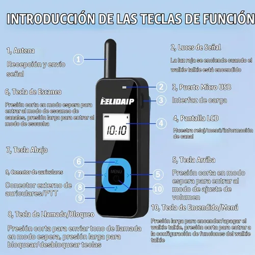 Vista 8 de T-M1 Super Mini Walkie Talkies con auriculares, paquete de 2, 96h M1-negro-paquete de 2