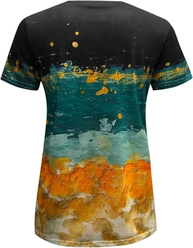 Vista 5 de Camisa de elastano para mujer, de verano, casual, con cuello redondo, manga corta, tecnología suave