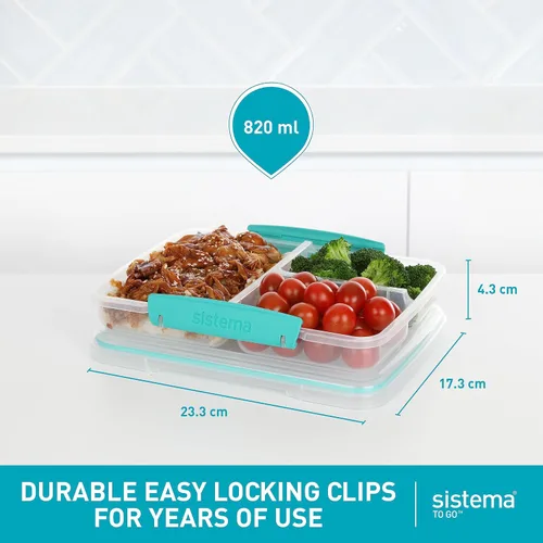 Vista 5 de Sistema Recipientes de almacenamiento de alimentos de 5 piezas con 3 compartimentos y tapas para preparación de comidas, aptos para lavavajillas