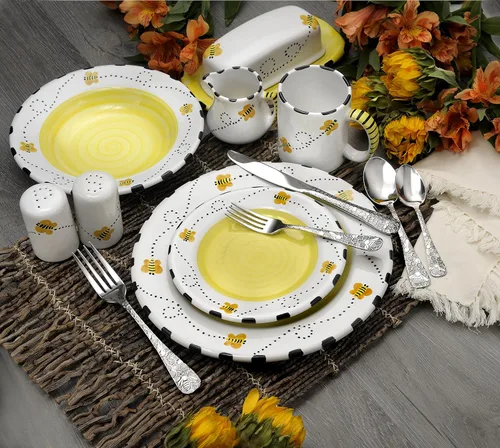 Vista 4 de Liberty Tabletop Honey Bee - Juego de cubiertos de acero inoxidable 18/10 de 20 piezas para 4 personas
