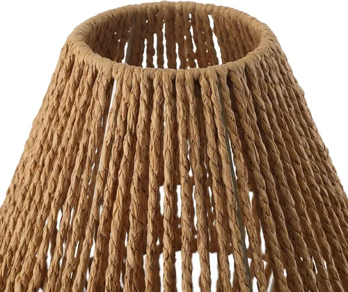 Vista 4 de Lámparas de mesa boho para dormitorio y sala de estar - Pequeñas linternas de canasta tejida natural con pantallas de cuerda de papel
