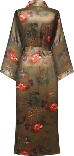 Vista 2 de PENGEE Bata larga tipo kimono para mujer, bata de baño con estampado floral, camisón de boda, suave y ligero