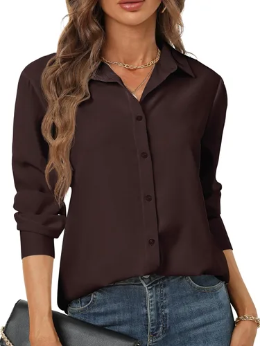 Vista 32 de Camisas de manga larga con botones para mujer, básicas, clásicas, suaves, con cuello a la moda, elegantes y casuales