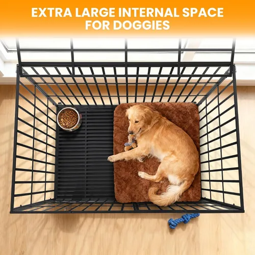 Vista 3 de Jaula para perros a prueba de alta resistencia – Perrera de metal XL con 3 puertas, bandeja extraíble y ruedas, jaula para perros