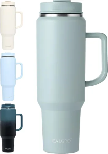 Vista 15 de EALGRO Botella de agua aislada de 40 onzas con popote y asa, frasco de agua deportivo de metal grande, taza de café de viaje de acero inoxidable