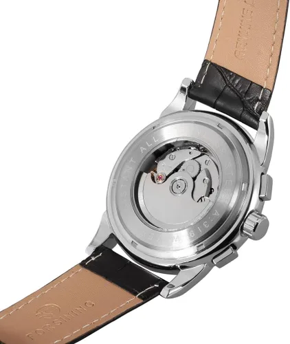 Vista 4 de FORSINING Reloj automático automático de fase lunar para hombre con correa de cuero negro analógico, Negro -, Moderno