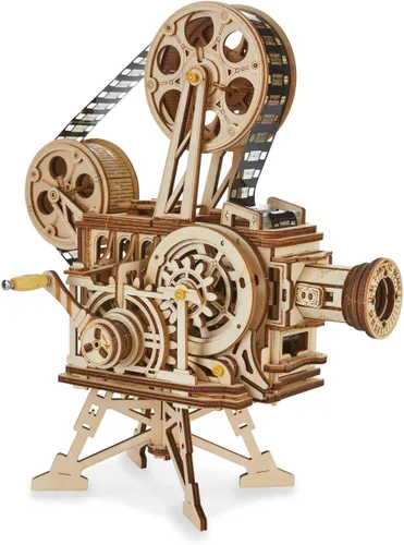 Vista 3 de MindWare Proyector de películas Gearjits - Kit de modelo mecánico 3D de madera para adultos y adolescentes, construye tu propio proyector de trabajo