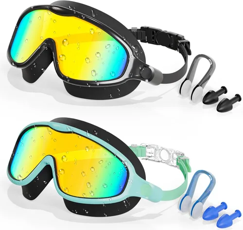 Vista 7 de Aegend Gafas de natación para niños y jóvenes de 3 a 14 años – Paquete de 2 gafas de visión clara antivaho anti-UV para natación