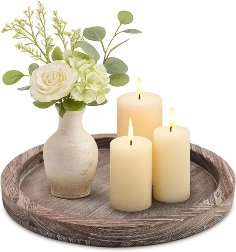 Vista 15 de Bandeja decorativa redonda para mesa de café, mesa de comedor, encimera, pequeñas bandejas de servir de madera, decoración de cocina de granja