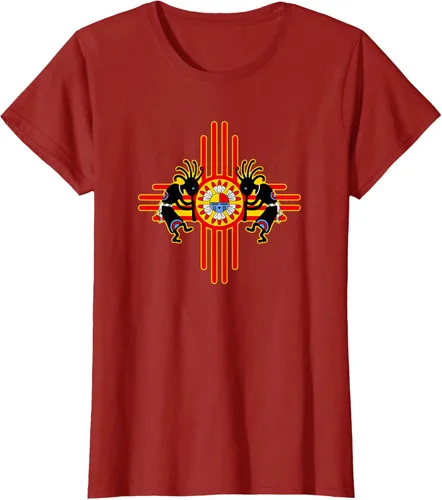 Vista 43 de Native American Kokopelli Kachina Zia Symbol 2 - Camiseta divertida para fanáticos, Negro