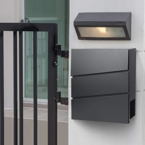 Vista 6 de Buzones con cerradura con llaves, buzón de correo montado en la pared al aire libre con gran capacidad, 14 3/10 x 4 1/10 x 13 pulgadas, negro