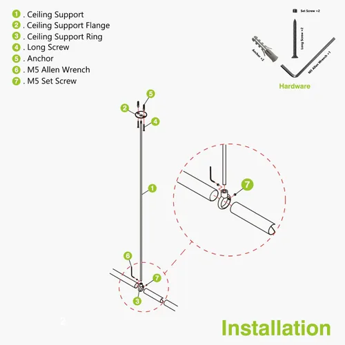 Vista 7 de Naiture - Soporte de techo estándar de acero inoxidable de 36 pulgadas con bucle de 1 pulgada, acabado negro Cut to Fit, Rustproof, Heavy-Duty
