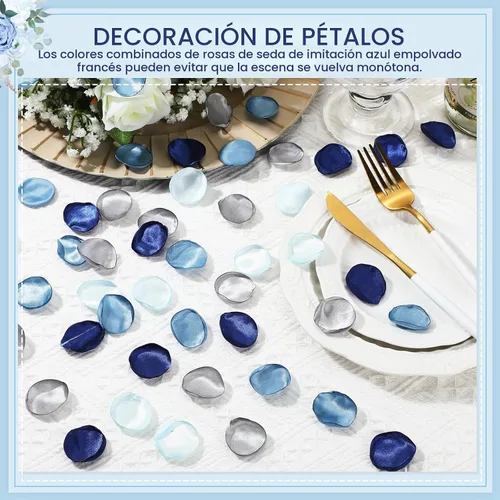 Vista 4 de Tigeen 600 pétalos de rosas artificiales color azul polvoriento francés